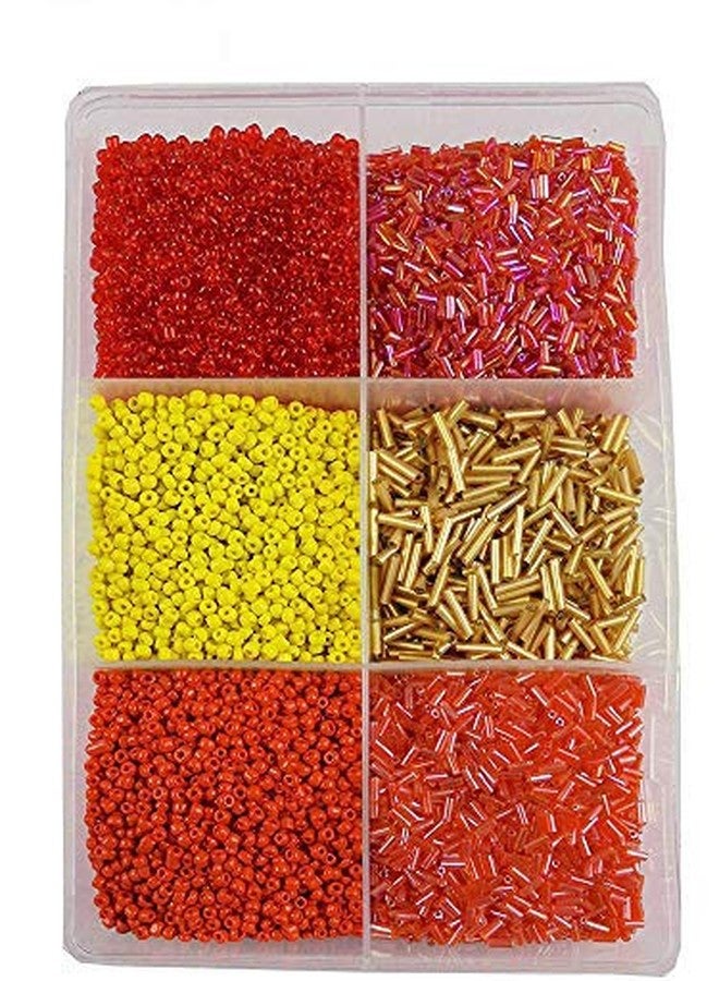 eshoppee Glass Seed Beads, Pipes for Jewellery Art and Crafts Embroidery Necklace Bracelet Earring Materials DIY Making Kit (Red and Yellow) -300 gm - Image 1